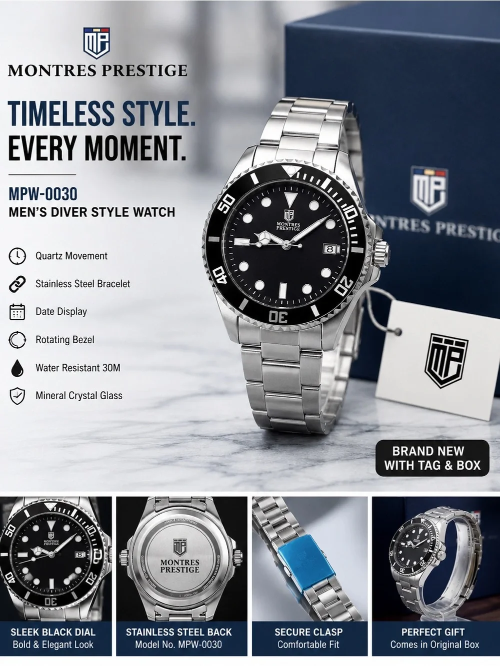 Invicta Black & Silver Stainless Steel Men's Diver Watch